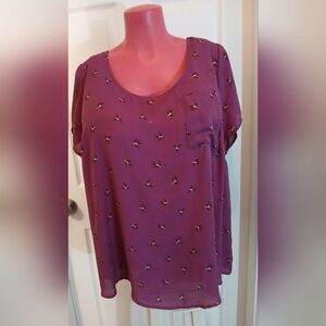 Price Reduced! Torrid Purple Lil Bird Back Button Up Blouse
